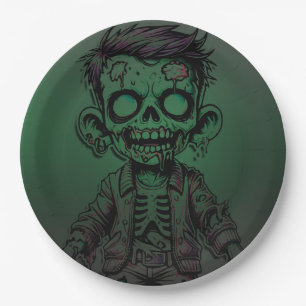 Green Zombie Kid Halloween Birthday Party Paper Plate