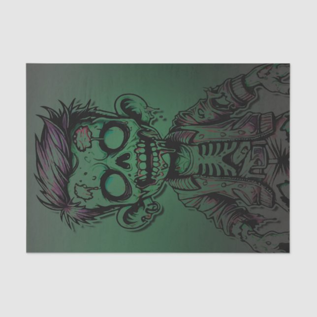 Green Zombie Kid Halloween Birthday Party Tissue Paper (Front)