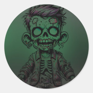 Green Zombie Kid & Slime Halloween Birthday Party Classic Round Sticker
