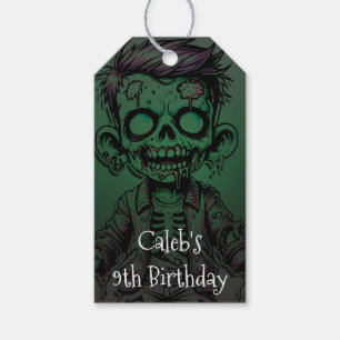 Green Zombie Kid & Slime Halloween Birthday Party Gift Tags