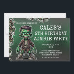Green Zombie Kid & Slime Halloween Birthday Party Invitation<br><div class="desc">Customise with your own text .</div>