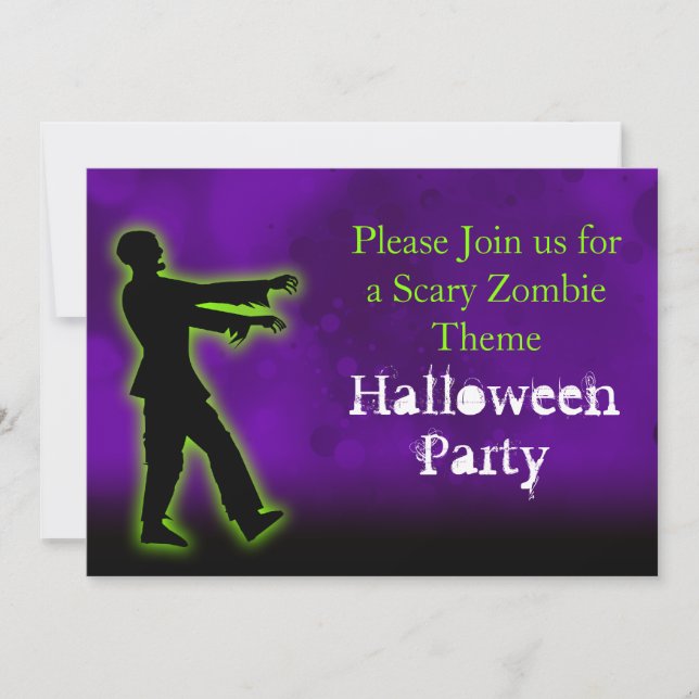 Green Zombie on Purple Invitation (Front)