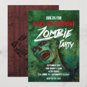 Green Zombie Party Halloween Invitations