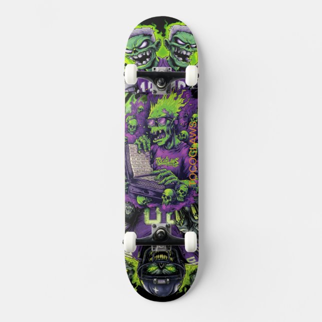 Green Zombie Scholar & Monster Horror Skateboard  (Front)