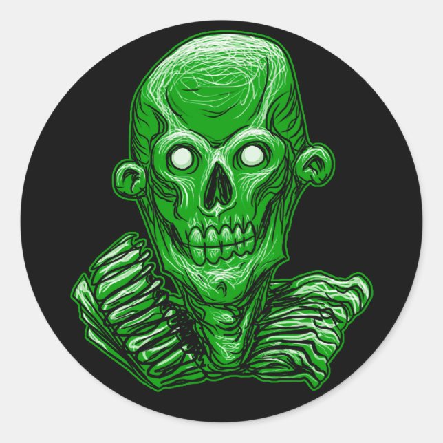 Green Zombie Skull Head Sticker (Front)