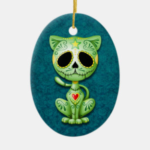 Green Zombie Sugar Kitten Ceramic Tree Decoration