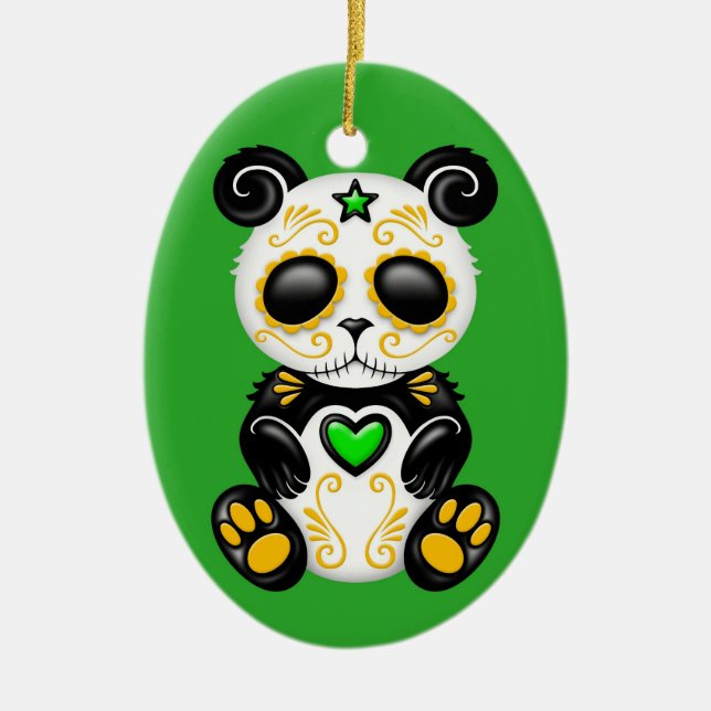 Green Zombie Sugar Panda Ceramic Tree Decoration (Front)