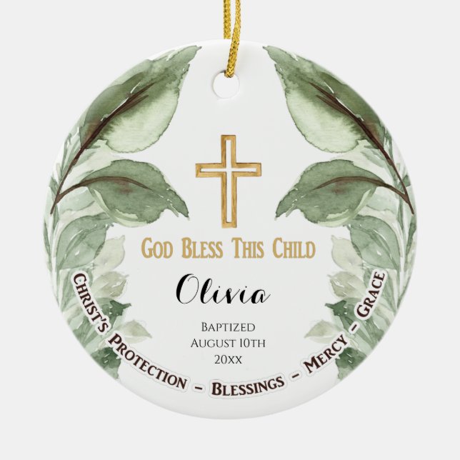 Greenary Personalised Christening Baptism  Ceramic Tree Decoration (Front)