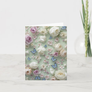 Greenbackground, butterflies & flowers Blank Card