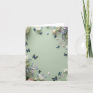Greenbackground, butterflies & flowers Blank Card