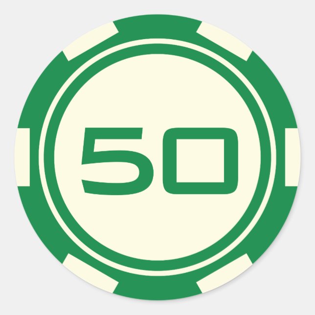 GreenCream White Poker Chip Casino Birthday Number Classic Round Sticker (Front)