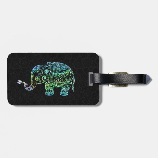Greene Glitter & Sparkles Floral Elephant Luggage Tag (Back Horizontal)
