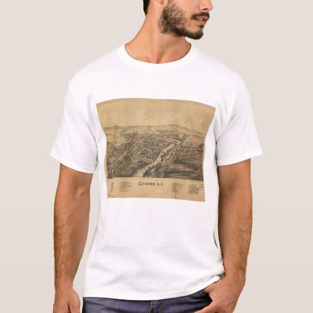 Greene NY Panoramic Map T-Shirt (Front)