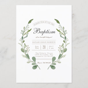 Greener Wreath   Watercolor Baptism Invite