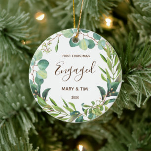 Greenery 1st Christmas Engaged Ornament Gift