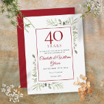 Greenery 40th Anniversary Save the Date Announcement Postcard<br><div class="desc">Featuring delicate watercolour country garden greenery,  this chic save the date anniversary invitation can be personalised with your special 40 years anniversary celebration information,  with a ruby background on the reverse. Designed by Thisisnotme©</div>