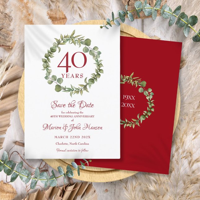 Greenery 40th Wedding Anniversary Save the Date Invitation (Greenery 40th Wedding Anniversary Save the Date Invitation)