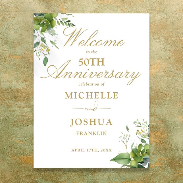 Greenery 50th Wedding Anniversary Welcome Sign (Greenery 50th Wedding Anniversary Welcome Sign)