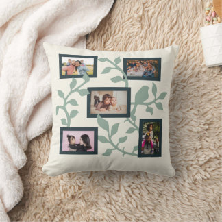 Greenery 5 Photo Family Collage Throw Pillow