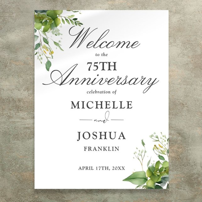 Greenery 75th Wedding Anniversary Welcome Sign (Greenery 75th Wedding Anniversary Welcome Sign)