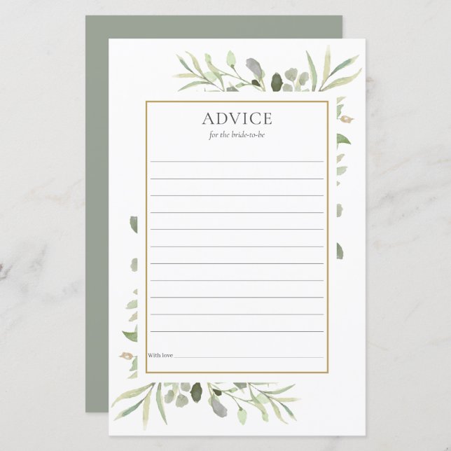 Greenery Advice For The Bride Bridal Shower Card (Front/Back)