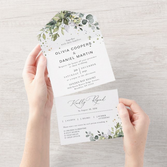 Greenery All in One Wedding Invitation (Tearaway)
