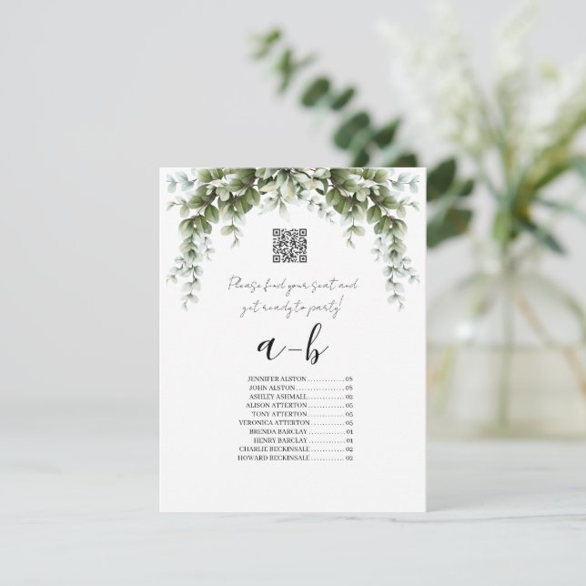Greenery Alphabetical Wedding Seating Chart Card (Standing Front)