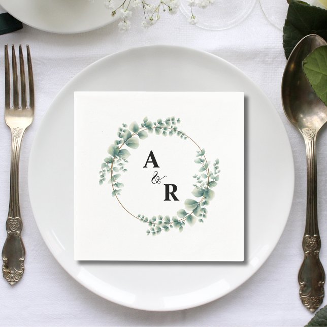 Greenery Ampersand Monogram Custom Wedding Paper Napkin (Creator Uploaded)