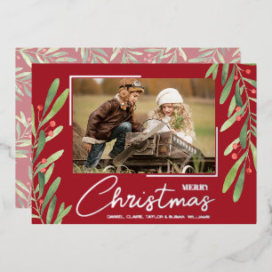 Greenery and Berries Christmas Photo Foil Holiday Card