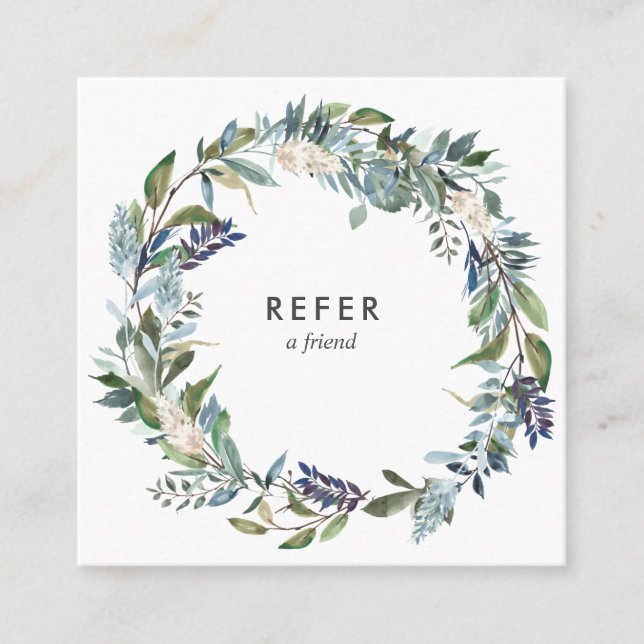 Greenery And Blue Floral Referral Card (Front)