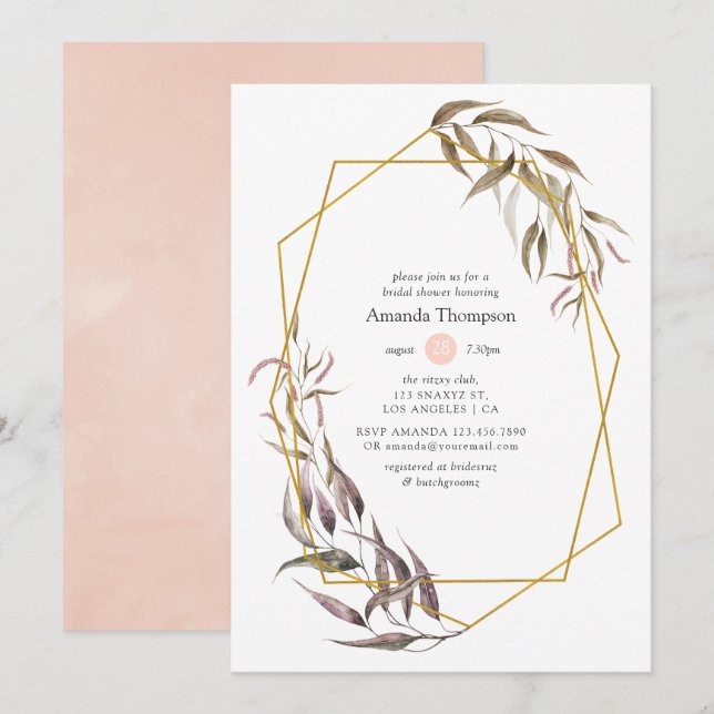 Greenery and Blush Pink Floral Bridal Shower Invitation (Front/Back)