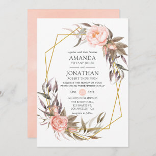 Greenery and Blush Pink Floral Wedding Invitation