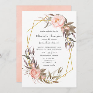 Greenery and Blush Pink Floral Wedding Invitation