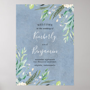 Greenery and Dusty Blue Wedding Welcome Sign