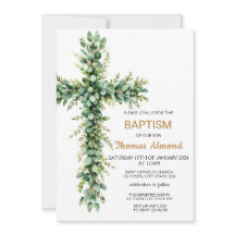 Greenery and Eucalypt Boys Gold Baptism Invitation