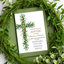 Greenery and Eucalypt Boys Gold Baptism Invitation