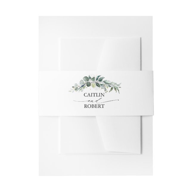 Greenery and Eucalyptus Foliage Wedding Invitation Belly Band (Front Example)