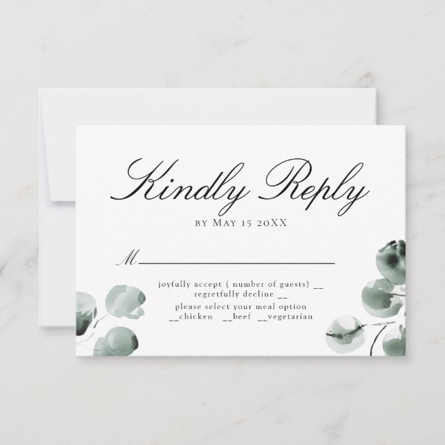 Greenery and Eucalyptus Scripted RSVP Card (Front)