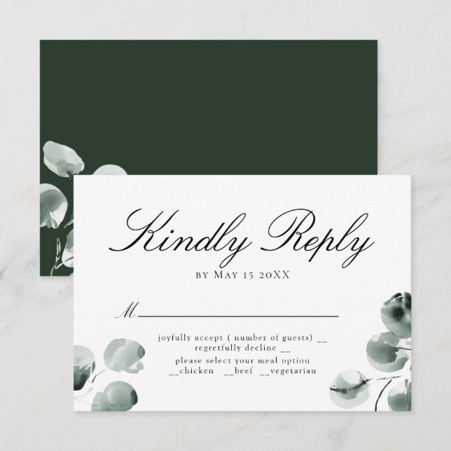 Greenery and Eucalyptus Scripted RSVP Green Card (Front/Back)
