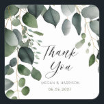 Greenery and Eucalyptus Wedding Thank You Square Sticker<br><div class="desc">Greenery and Eucalyptus Wedding collection. Full suite available https://www.zazzle.com/collections/greenery-119810626079950849</div>