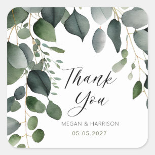 Greenery and Eucalyptus Wedding Thank You Square Sticker