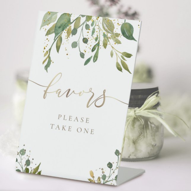 greenery and faux glitter favours pedestal sign (Creator Uploaded)