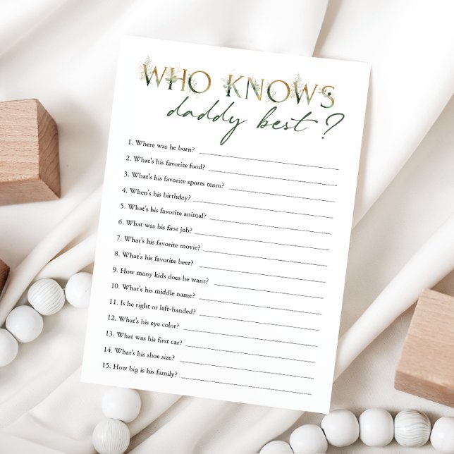 Greenery and Gold Baby Shower Who Knows Daddy Card (Creator Uploaded)