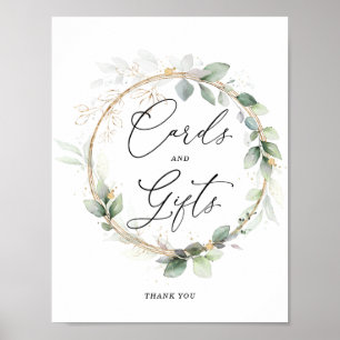 Greenery and Gold Bridal Shower Cards and Gifts Poster