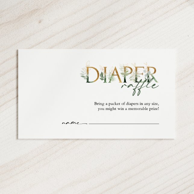 Greenery and Gold Diaper Raffle Baby Shower Enclosure Card (Creator Uploaded)