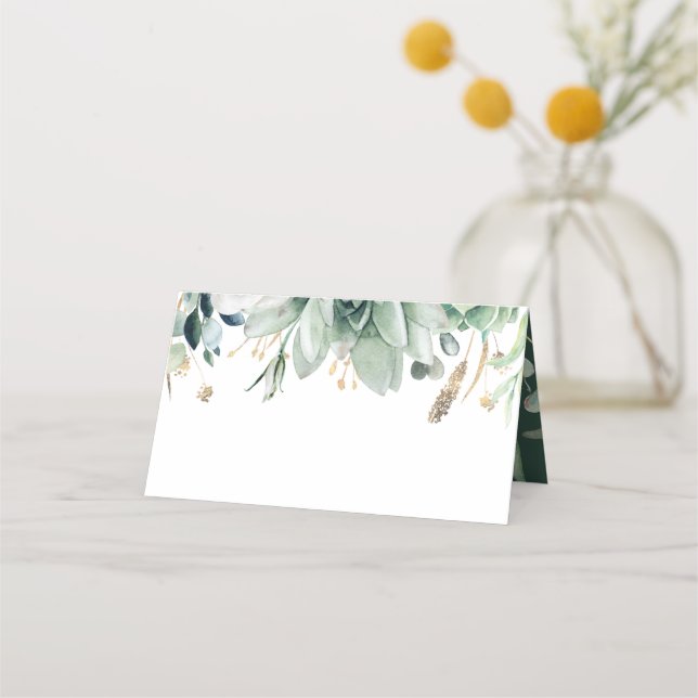 Greenery and Gold Elegant Garden Wedding Place Card (Front)