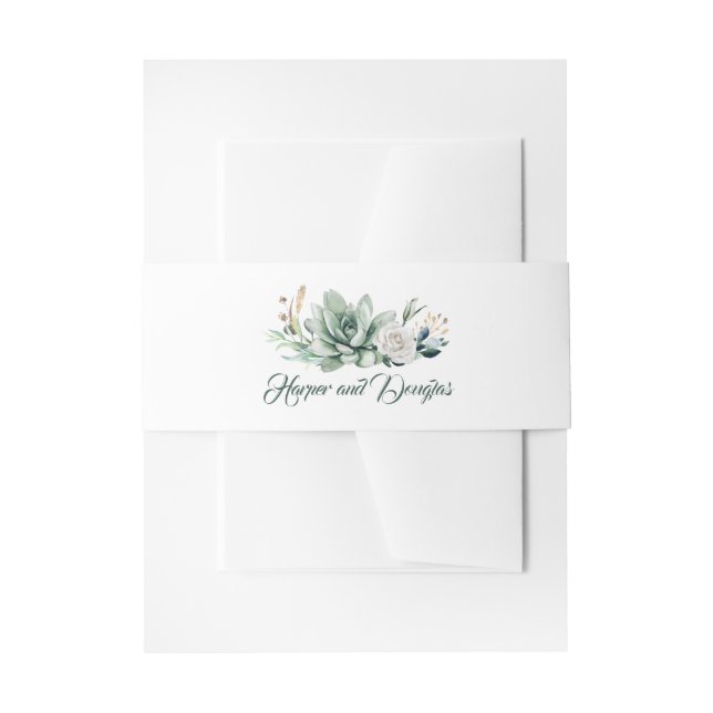 Greenery and Gold Elegant Wedding Invitation Belly Band (Front Example)
