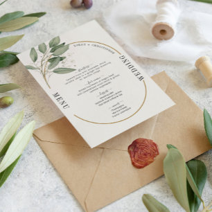 Greenery and gold elegant wedding menu invitation