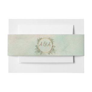 Greenery and Gold Geometric Frame Invitation Belly Band