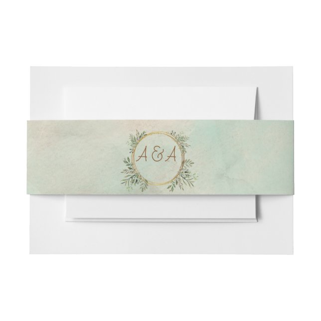 Greenery and Gold Geometric Frame Invitation Belly Band (Front Example)